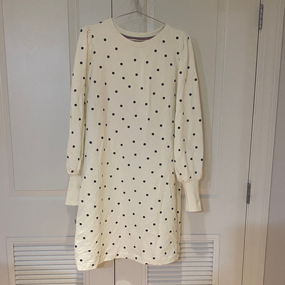 Boden Cream and Navy Polka Dot Long Sleeve Dress